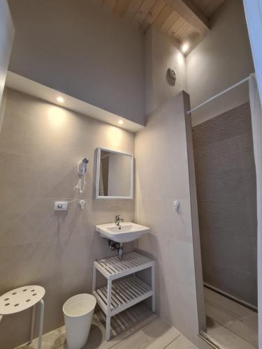 a bathroom with a sink and a toilet and a mirror at B&B Locanda de' Colli in Signa