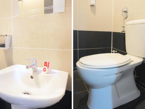 two pictures of a bathroom with a toilet and a sink at Super OYO 89544 Utama Inn in Bintulu