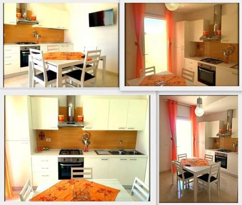 seria czterech zdjęć kuchni ze stołem w obiekcie Appartamento Pompea w mieście Taviano