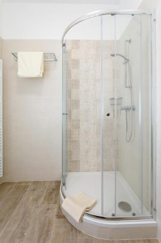 a shower with a glass enclosure in a bathroom at Stylové ubytování v historickém centru Litomyšle in Litomyšl