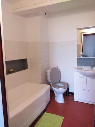 une salle de bain avec une baignoire, des toilettes et un lavabo dans l'établissement maison de village, à Callian