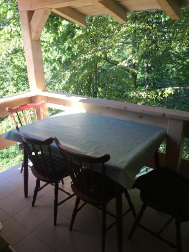a table and chairs on a screened in porch at Casa de oaspeti Boga in Pietroasa