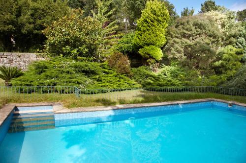 een groot zwembad in een tuin met bomen bij Casa del Cura de Oliveira in Gondomar