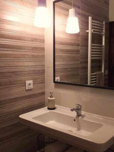 a bathroom with a sink and a mirror at Casa Rural els Esclopets in Sanahuja