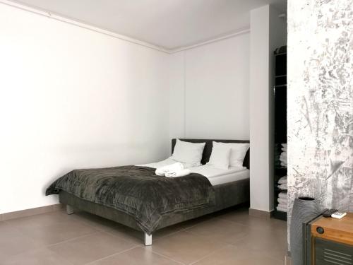 オラデアにあるCaraway Apartment Oradeaの白い壁のベッドルーム1室
