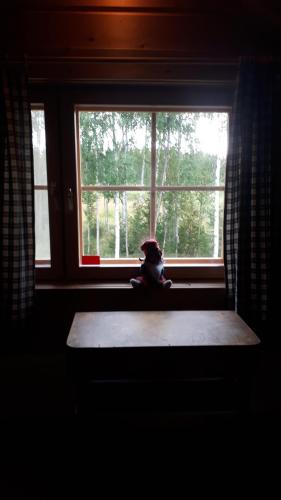 a stuffed animal sitting in front of a window at Savutaival in Pello