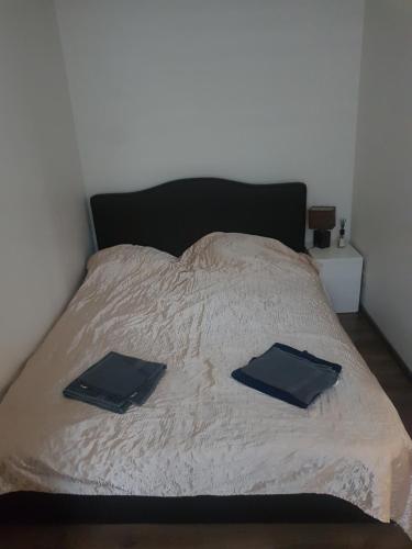 a bed with two pillows on top of it at ML place in Liepāja