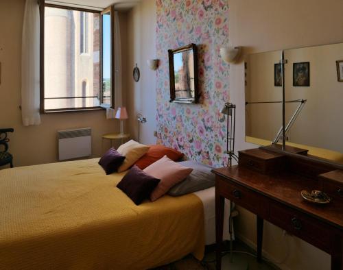 a bedroom with a bed with a dresser and a mirror at Chambre d'Elvire in Albi