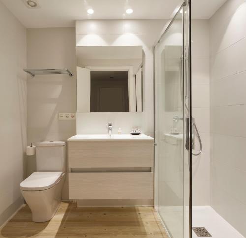 a bathroom with a toilet and a sink and a shower at Apartamento Isaga Lecera in Zarautz