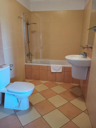 a bathroom with a toilet and a sink and a tub at Golf Hotel Lisia Polana in Pomocnia