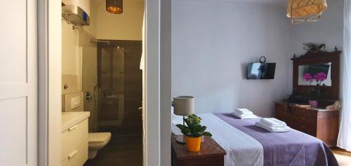 a bathroom with a bed and a shower and a toilet at Muziqa Apartments in Dubrovnik
