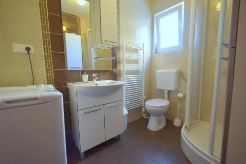a bathroom with a sink and a toilet and a shower at Apartments Marjolovic in Njivice