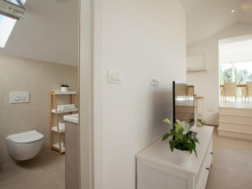 une salle de bains avec toilettes et lavabo dans l'établissement Luxury villa Lovely maiden near Vela Luka, pool, à Vela Luka