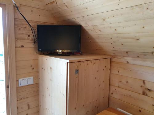 a tv on top of a wooden wall in a room at The Shire in Boston