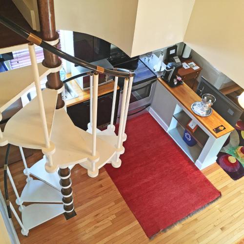 an overhead view of a room with a desk and a chair at Morris House Hotel in Philadelphia