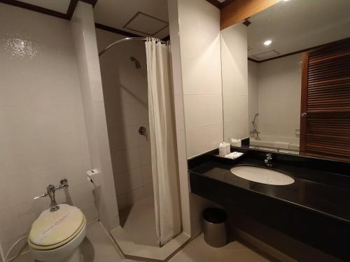 Sing Golden Place Hotel في هات ياي: حمام مع دش ومرحاض ومغسلة