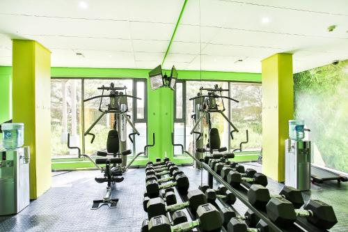 a gym with rows of treadmills and machines at Holiday Inn Express Sandton-Woodmead, an IHG Hotel in Johannesburg