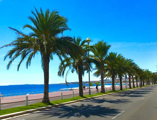 a street with palm trees on the beach at Chill Out Apartment, 2 mins from beach in Nice
