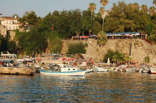 eine Gruppe von Booten, die an einem Dock im Wasser angedockt sind in der Unterkunft Hotel Twenty in Antalya