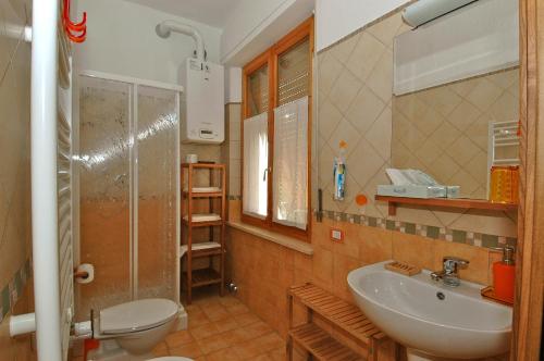 a bathroom with a sink and a toilet and a shower at B&B Casa Certosa in Siena