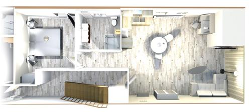 a floor plan of a living room with at Neu renovierte Ferienwohnung mit Poolhaus & Sauna auf dem Bauernhof in Oetzen