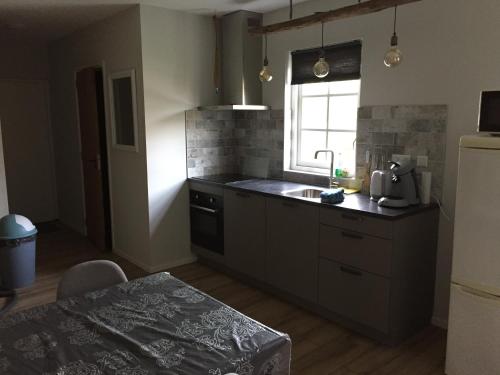 a kitchen with a sink and a counter top at Het Boenhok logies in Lekkerkerk