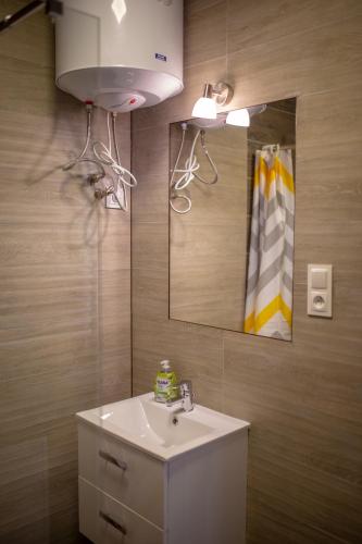 a bathroom with a sink and a mirror at Apartamenty Pasternik 7 in Suchedniów