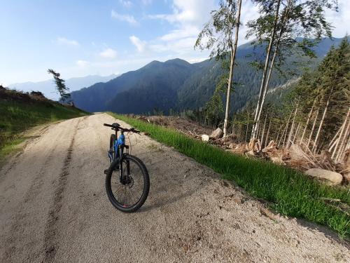 a bike parked on the side of a dirt road at B&B PRA' DEI CERVI in Telve