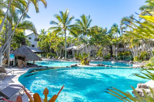a swimming pool with palm trees in a resort at The Islander Noosa Resort in Noosaville