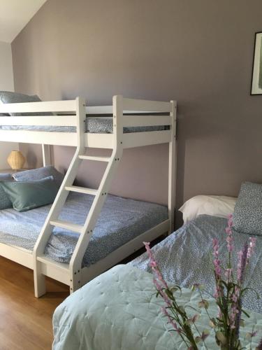 a bedroom with two bunk beds and a bed at My little sweet home in Colombe