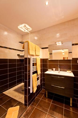 une salle de bain avec un lavabo et un miroir dans l'établissement Clos De La Gourmandière, à Saint-Lothain