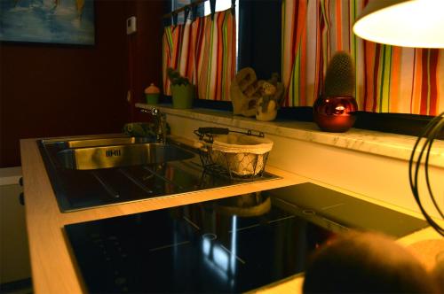 uma cozinha com um lavatório e uma bancada em La Chrisnie em Theux