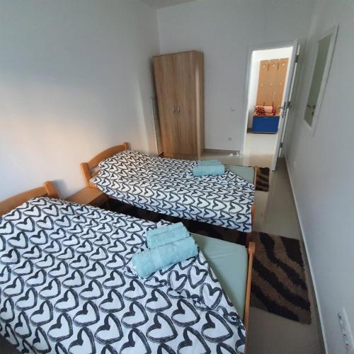 a room with two beds and a mirror at Apartman Holand in Banja Koviljača