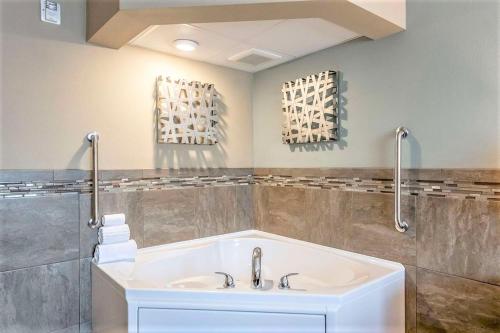 baño con lavabo blanco en una habitación en AmeriVu Inn and Suites - Chisago City, en Chisago City