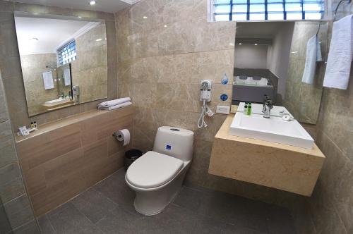 a bathroom with a toilet and a sink at Hotel Caquetá Real HSC in Florencia