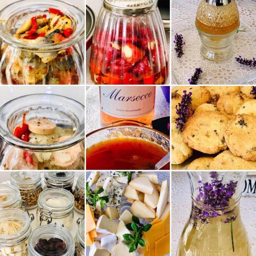 a collage of different pictures of food in jars at Hotel Marcincak*** in Mikulov