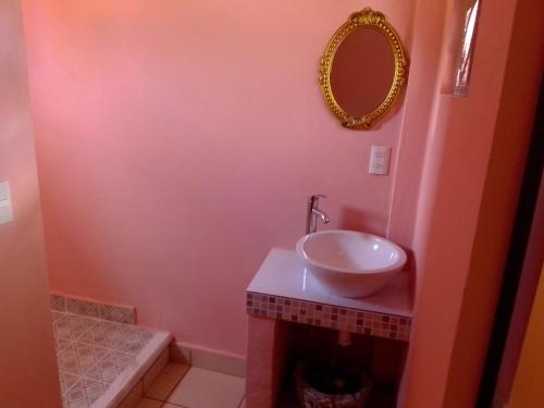 a bathroom with a sink and a mirror on the wall at Departamento full equipped in Puerto Escondido
