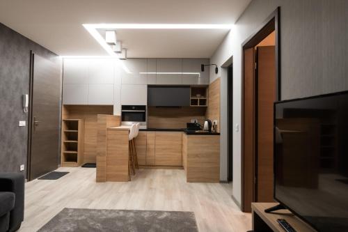 Virtuvė arba virtuvėlė apgyvendinimo įstaigoje Manna Aparthotel