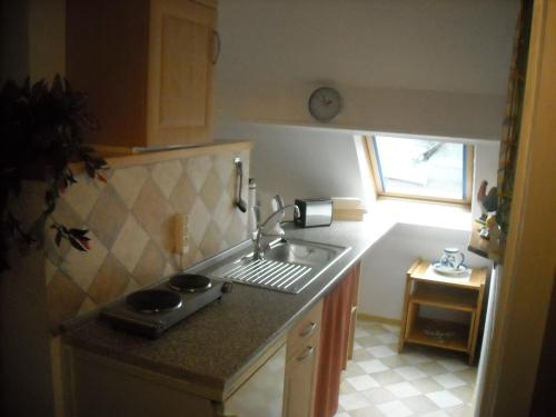 a kitchen with a sink and a counter top at Hallerblick in Monschau