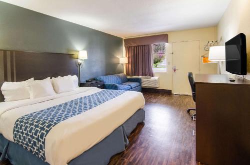 a hotel room with a large bed and a television at Econo Lodge Near Motor Speedway in Bristol