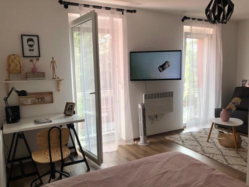 Televízia a/alebo spoločenská miestnosť v ubytovaní SC design Home Apartman