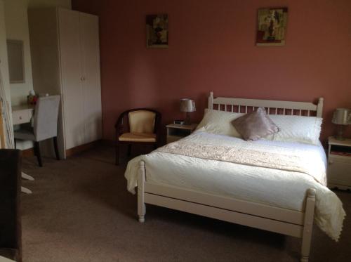 a bedroom with a bed and a desk and a chair at Deerpark Manor Bed and Breakfast in Swinford