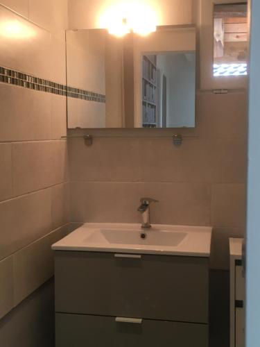 een badkamer met een wastafel en een spiegel bij Le Clos des May in Meylan