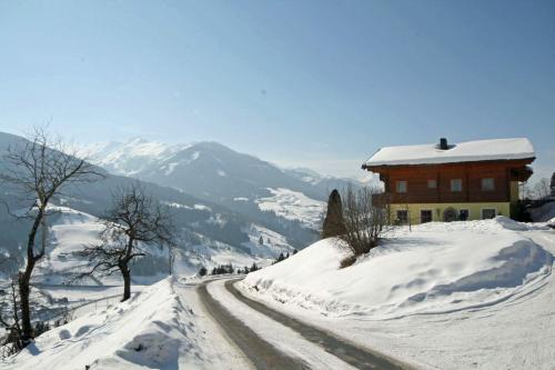 a house on a snow covered hill with a road at Almliesl TAXE-398 in Taxenbach