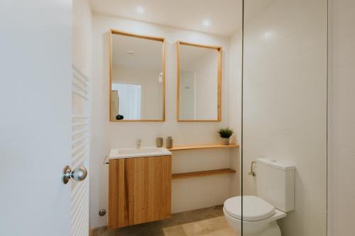 a bathroom with a toilet and a sink and mirrors at VT en San Vicente de la Sonsierra in San Vicente de la Sonsierra