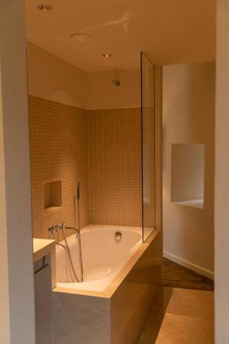 a bathroom with a bath tub and a shower at Kasteel Huis Bergh in 's-Heerenberg