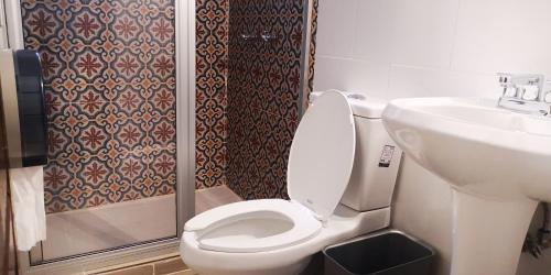 a bathroom with a toilet and a sink at Hotel Sautto in San Miguel de Allende