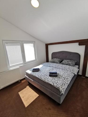 Un dormitorio con una cama y dos ventanas. en Apartmani Marko, en Pale