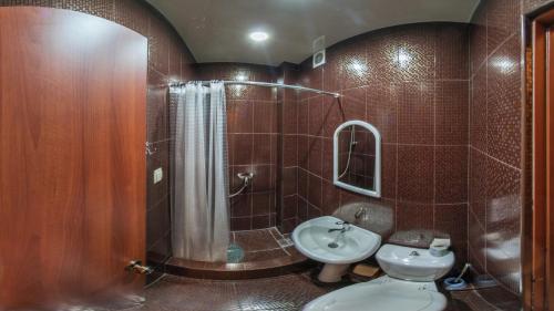 ラザレフスコエにあるHotel Oazisのバスルーム(シャワー、トイレ、シンク付)