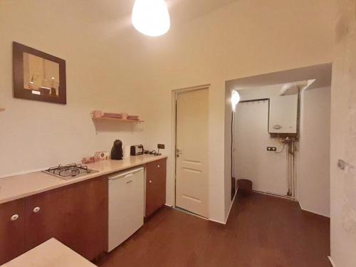 una cucina con lavello e fornello forno superiore di Black Church Studio a Braşov